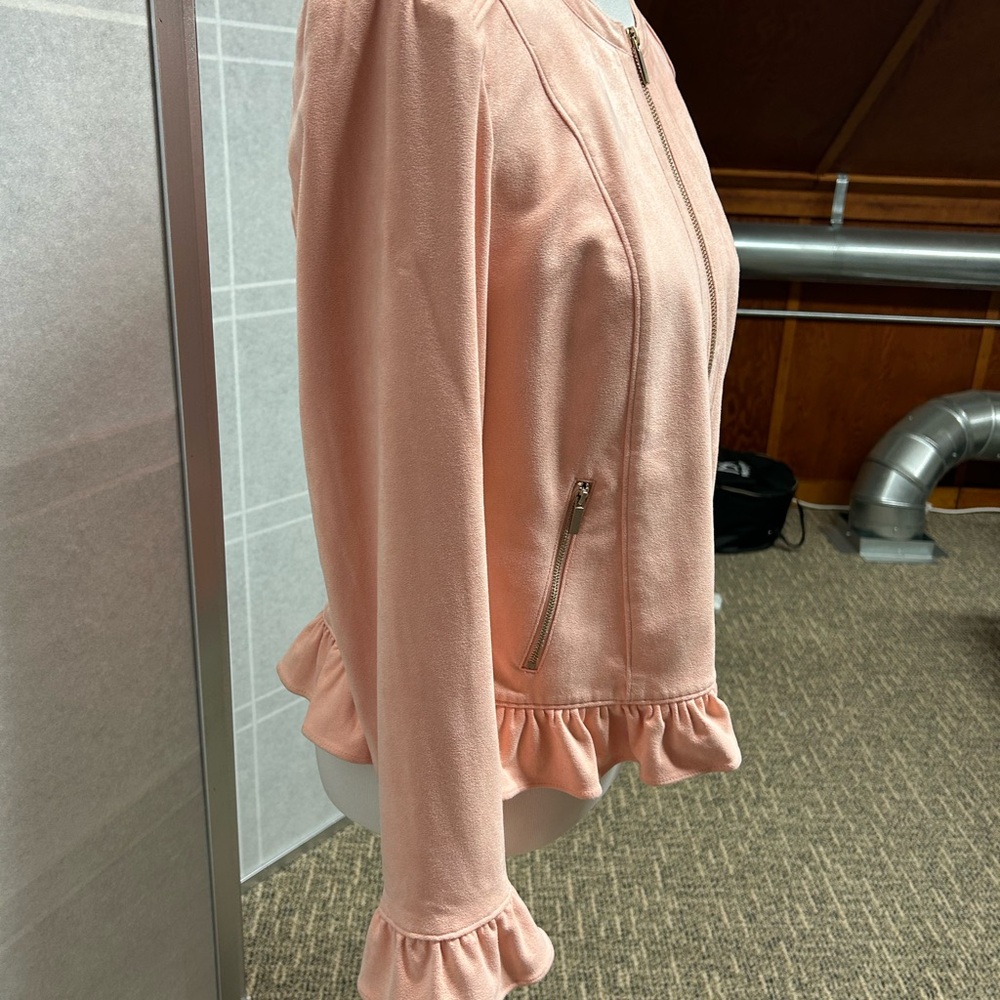 Pink Ruffle Hem Zip-Up Jacket - Picture 4 of 5